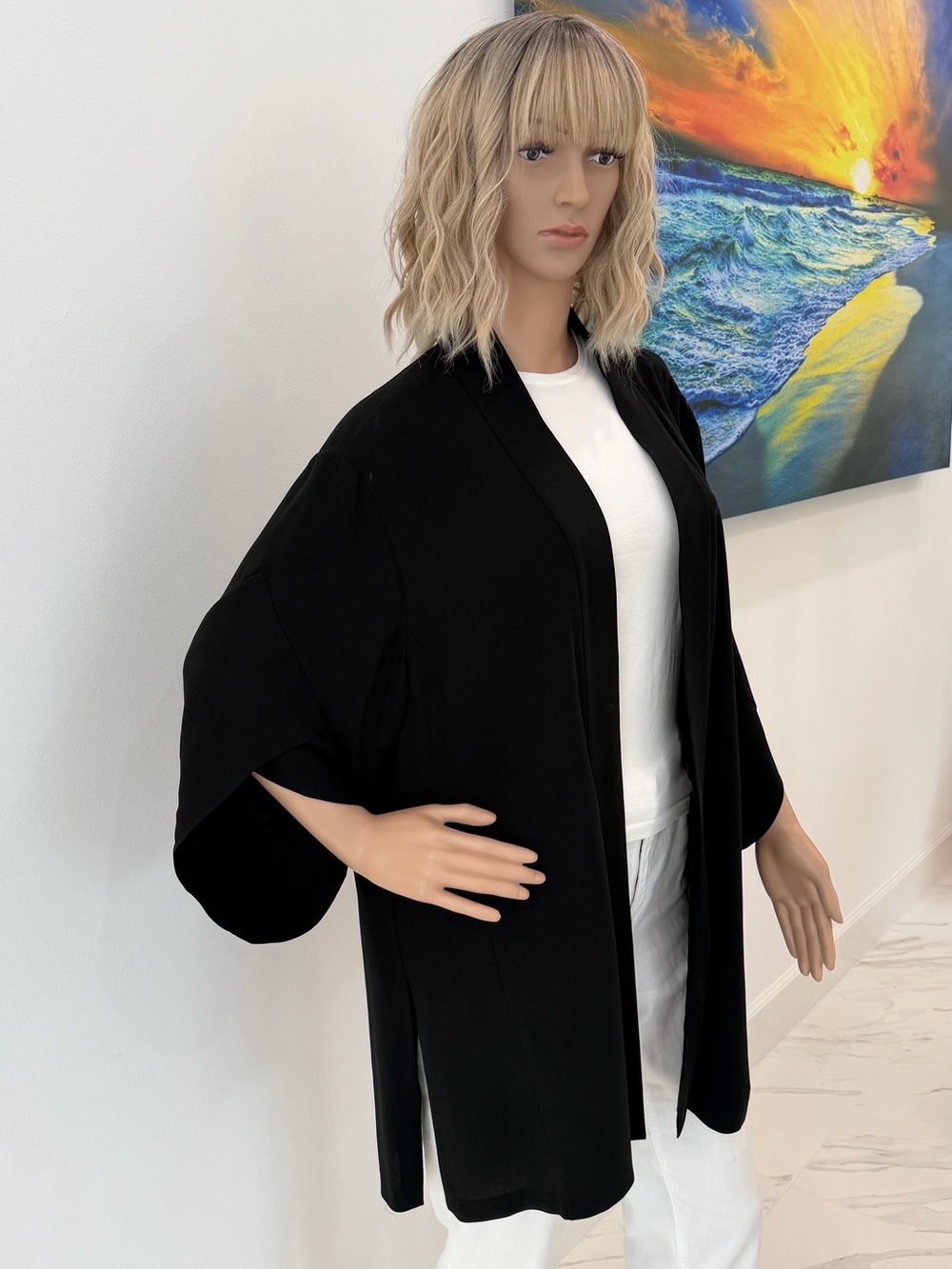 Luxurious Black Eileen Fisher Open-Front Jacket/Cardigan, 100% Silk, Size 3X